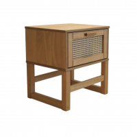 Mesa de cabeceira com uma gaveta de palhinha indiana no acabamento cera natural com toque acetinado / Coleção Acapulco